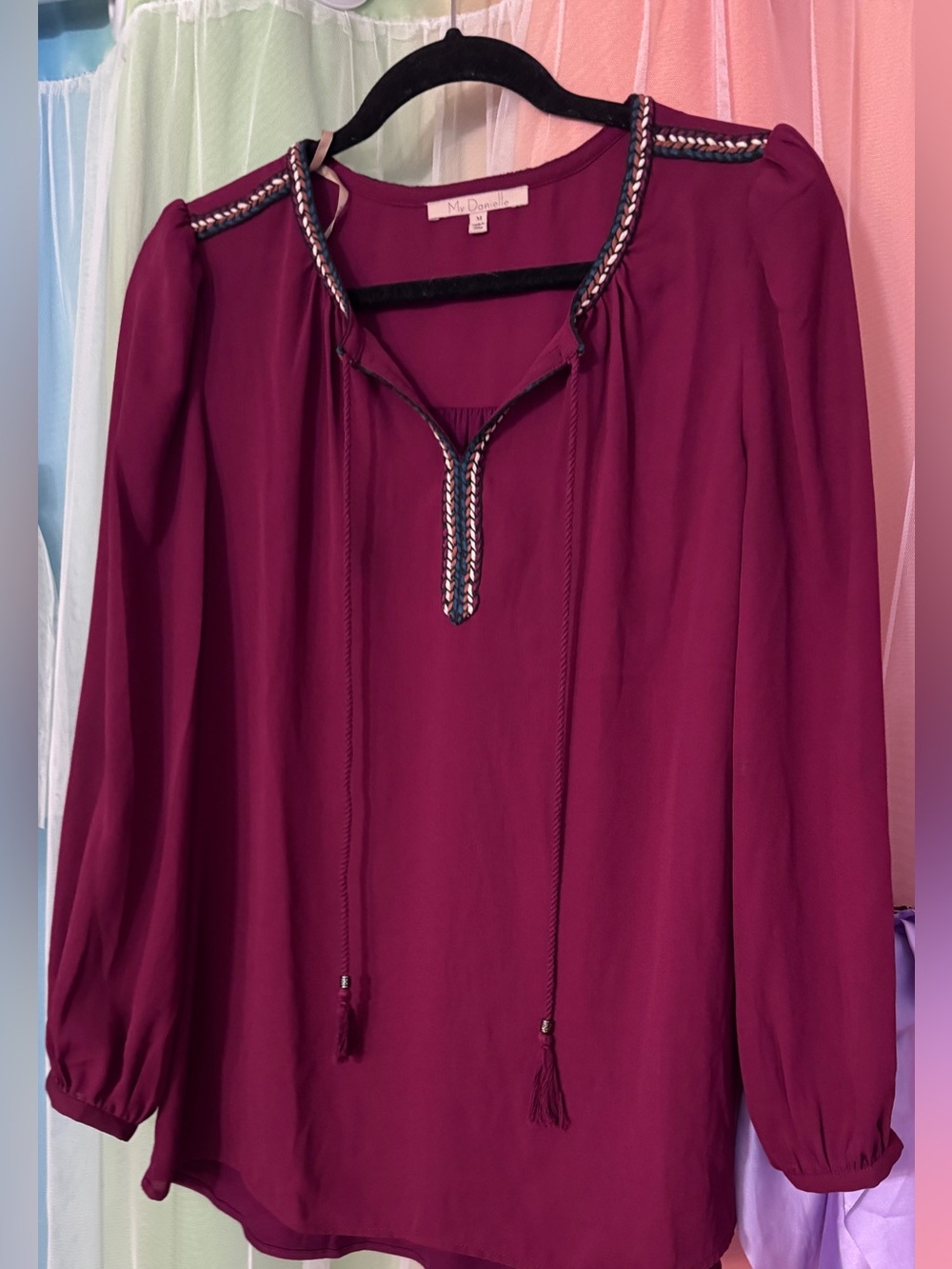 My Daniel Plum Braided-Trim Peasant Blouse